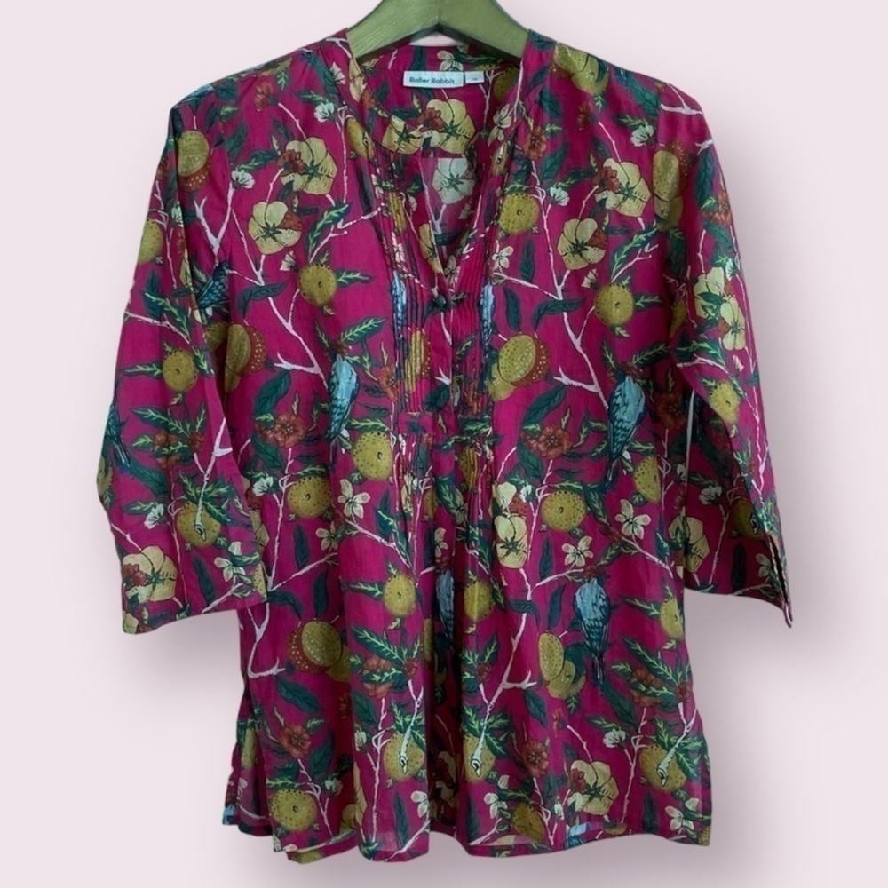 Roller Rabbit Isla Arles magenta top size xs nwot